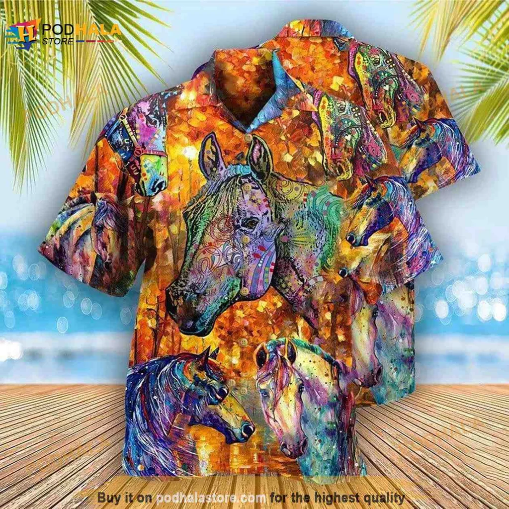 Colorful Horse Heads Hawaiian Shirt With Artistic Design For Horse Lovers