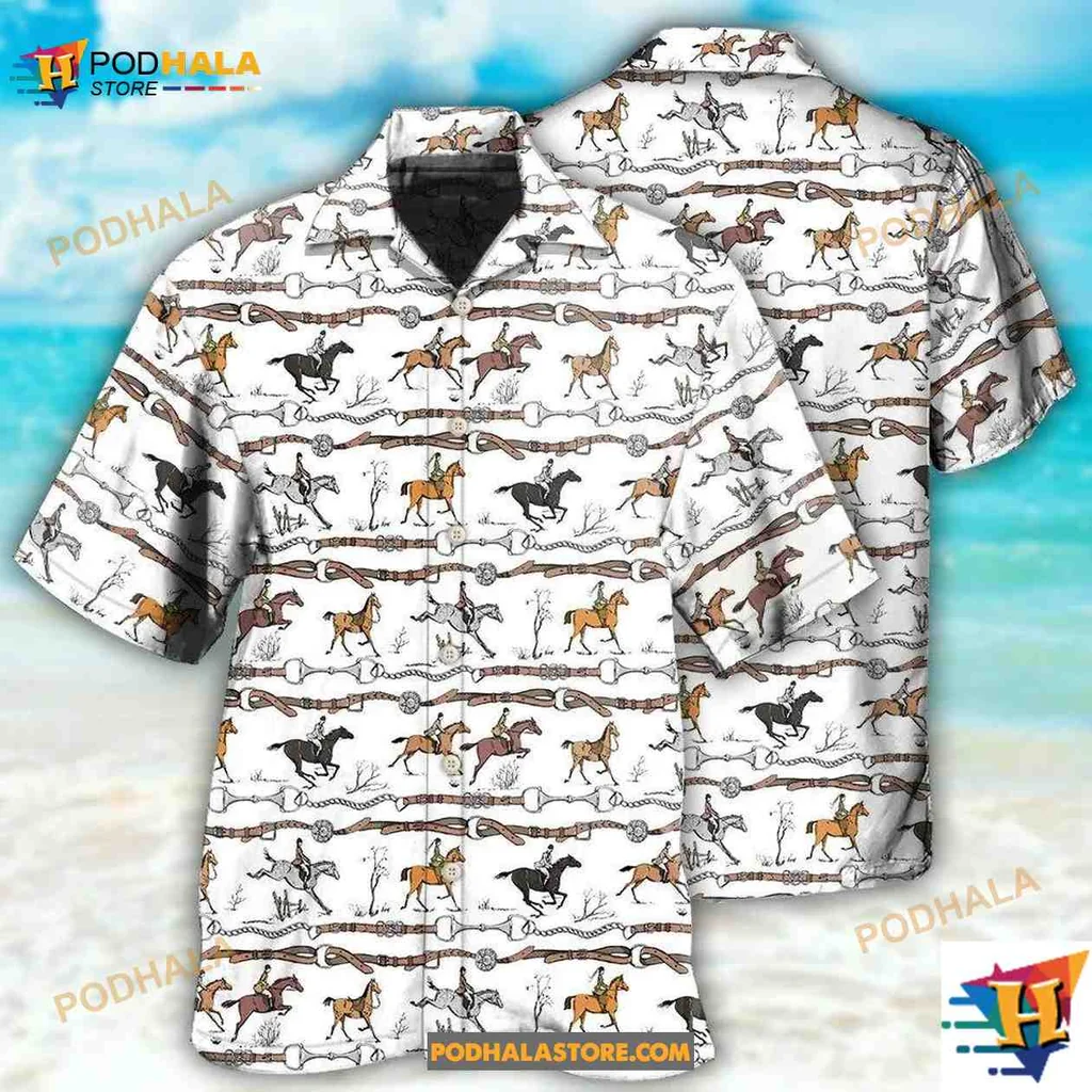 Colorful Horse Jumping Hawaiian Shirt For Equestrian Enthusiasts