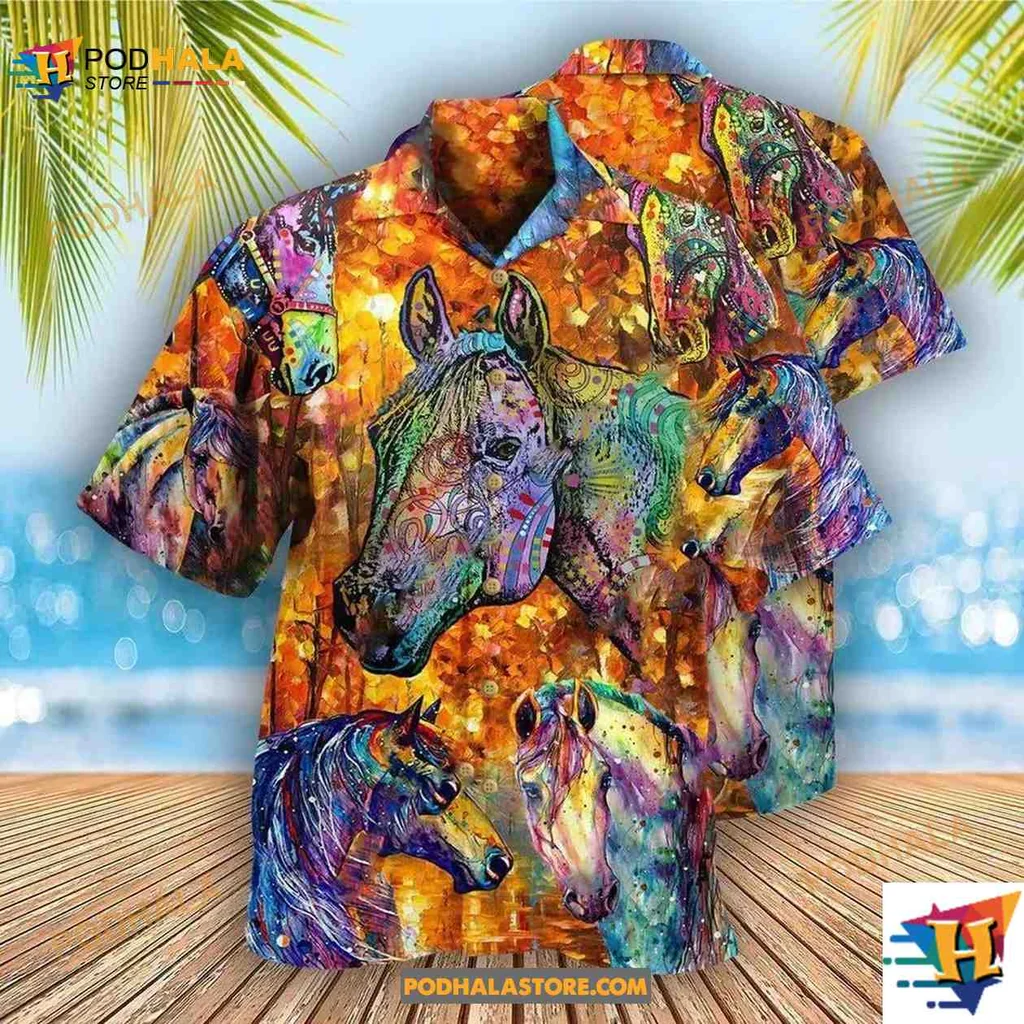 Colorful Horse Lovers Hawaiian Shirt Featuring Artistic Horse Designs