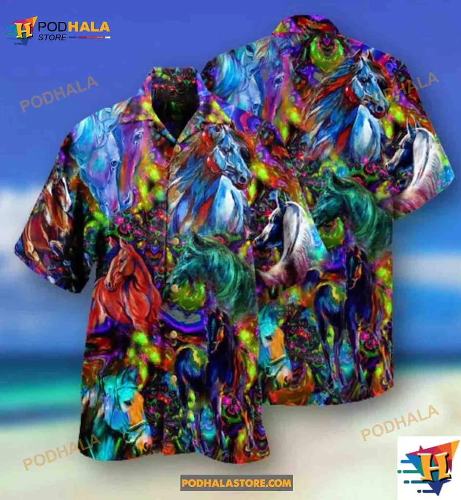 Colorful Horse Lovers Hawaiian Shirt Featuring Vibrant Abstract Design