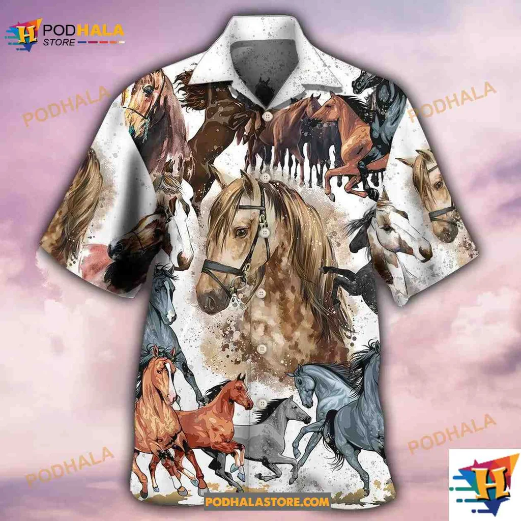 Colorful Horse Lovers Hawaiian Shirt Featuring Vibrant Horse Art