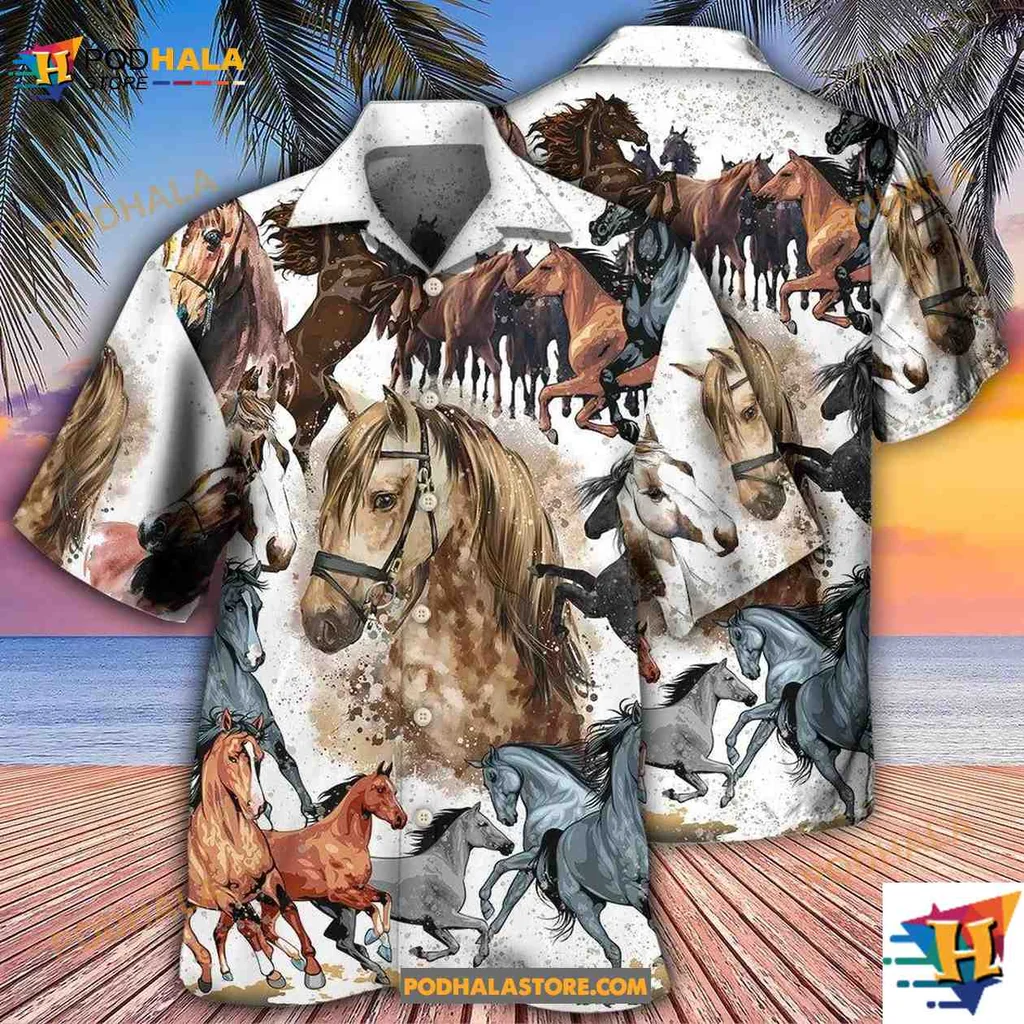Colorful Horse Lovers Aloha Shirt Featuring Vibrant Horse Art Colorful Horse Lovers Aloha Shirt Featuring Vibrant Horse Art