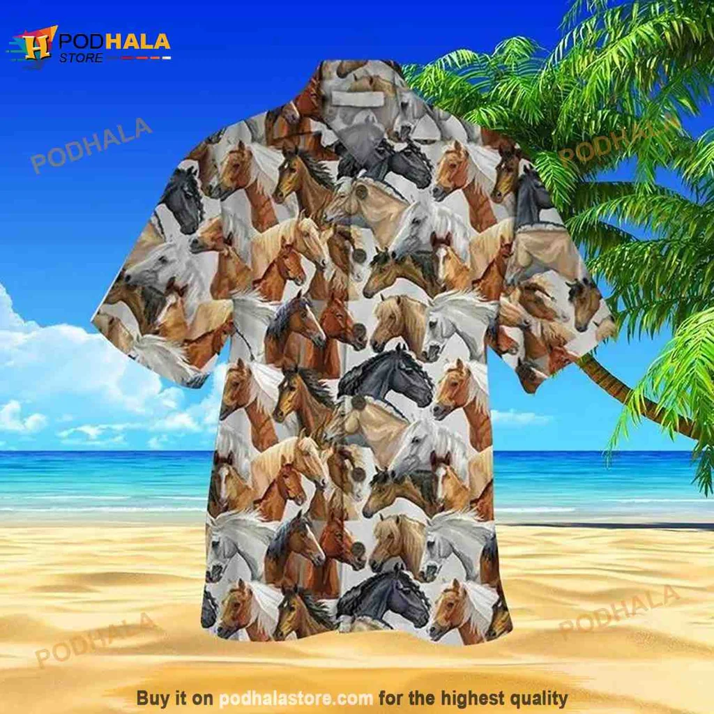 Colorful Horse Pattern Hawaiian Shirt Featuring Vibrant Equine Imagery