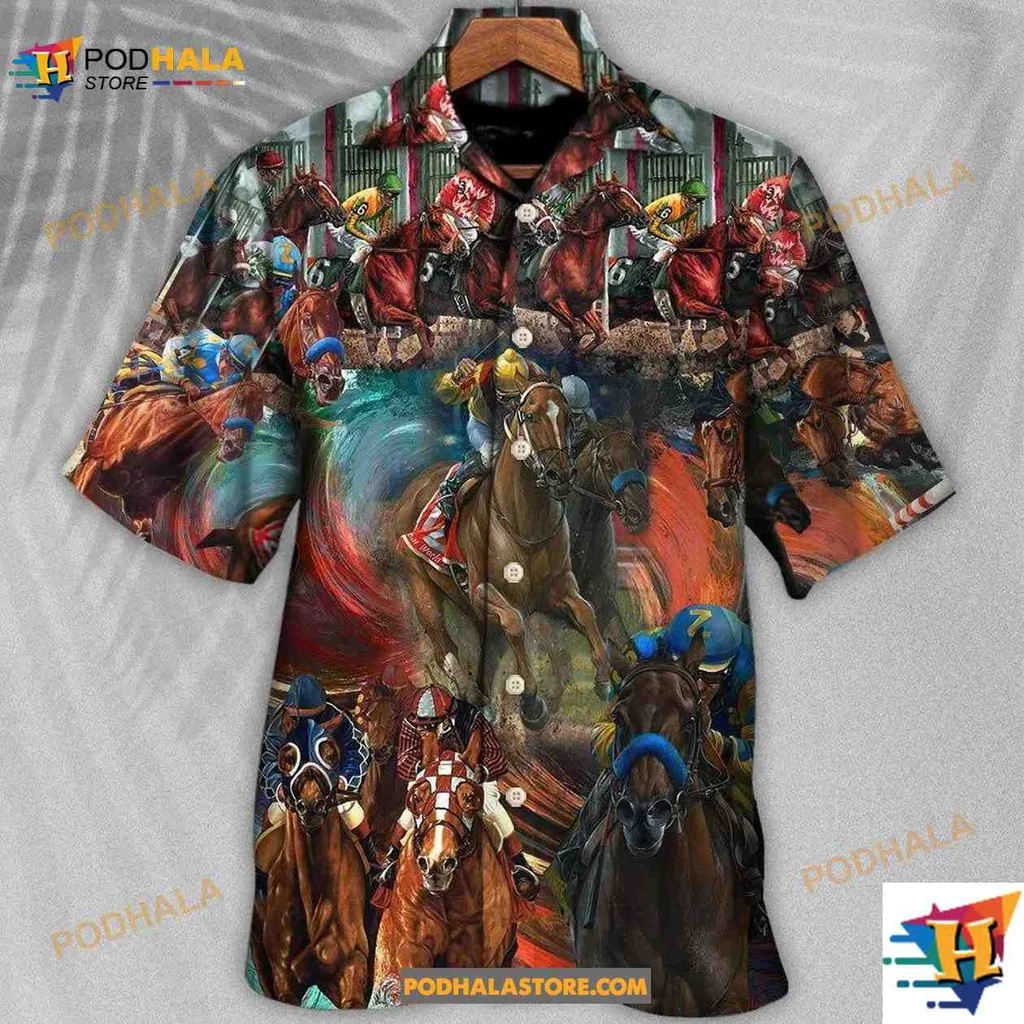 Colorful Horse Racing Hawaiian Shirt Featuring Vibrant Horses In Motion
