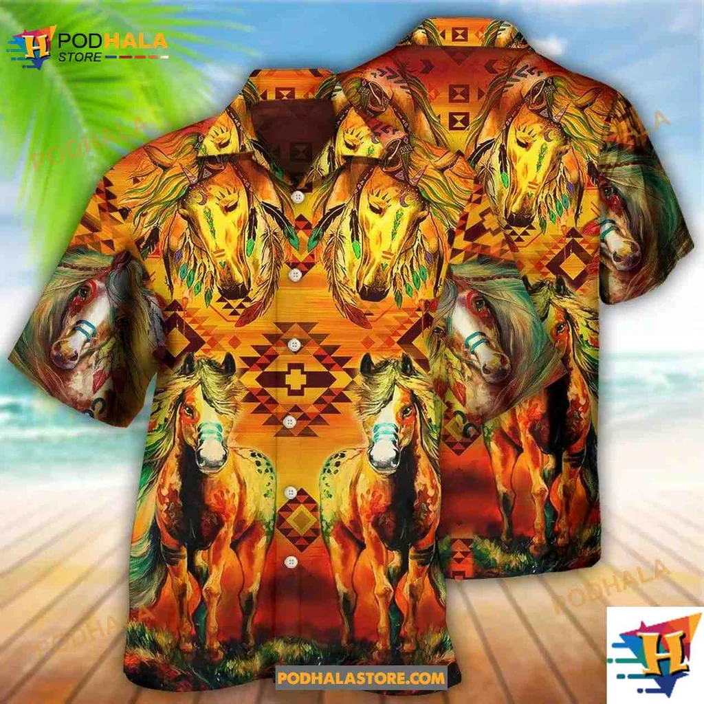 Colorful Horse Sunset Hawaiian Shirt With Vibrant Equestrian Design
