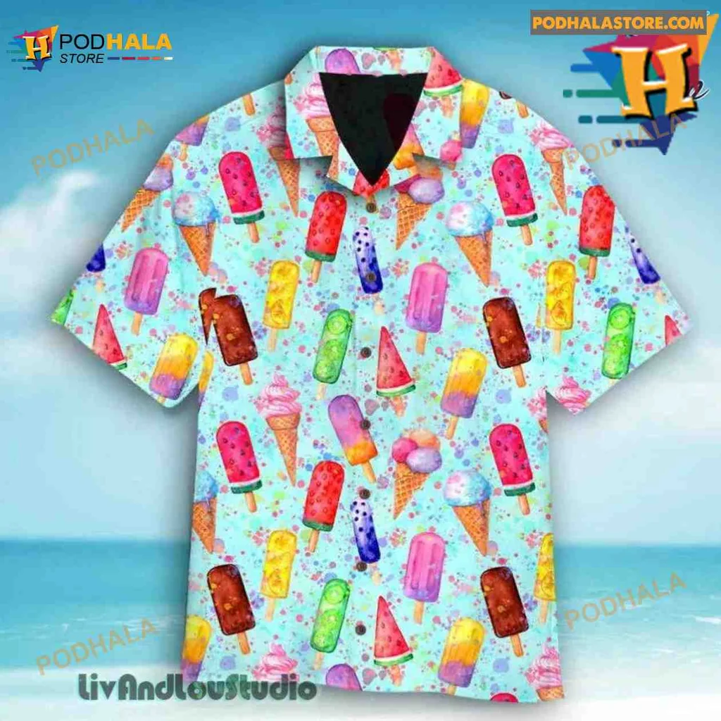 Colorful Ice Cream Cone Hawaiian Shirt With Fun Popsicle Pattern
