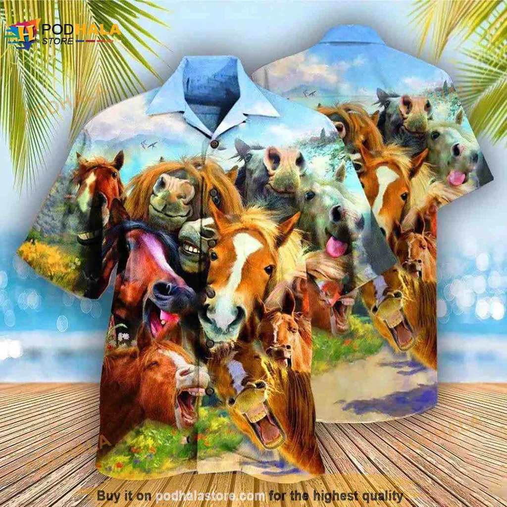 Colorful Laughing Horses Hawaiian Shirt For Horse Lovers