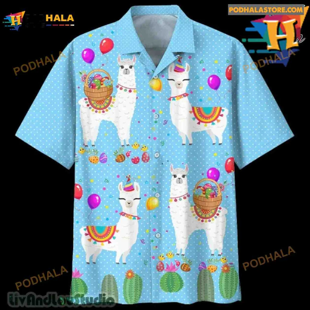Colorful Llama Beach Shirt With Festive Design And Playful Elements