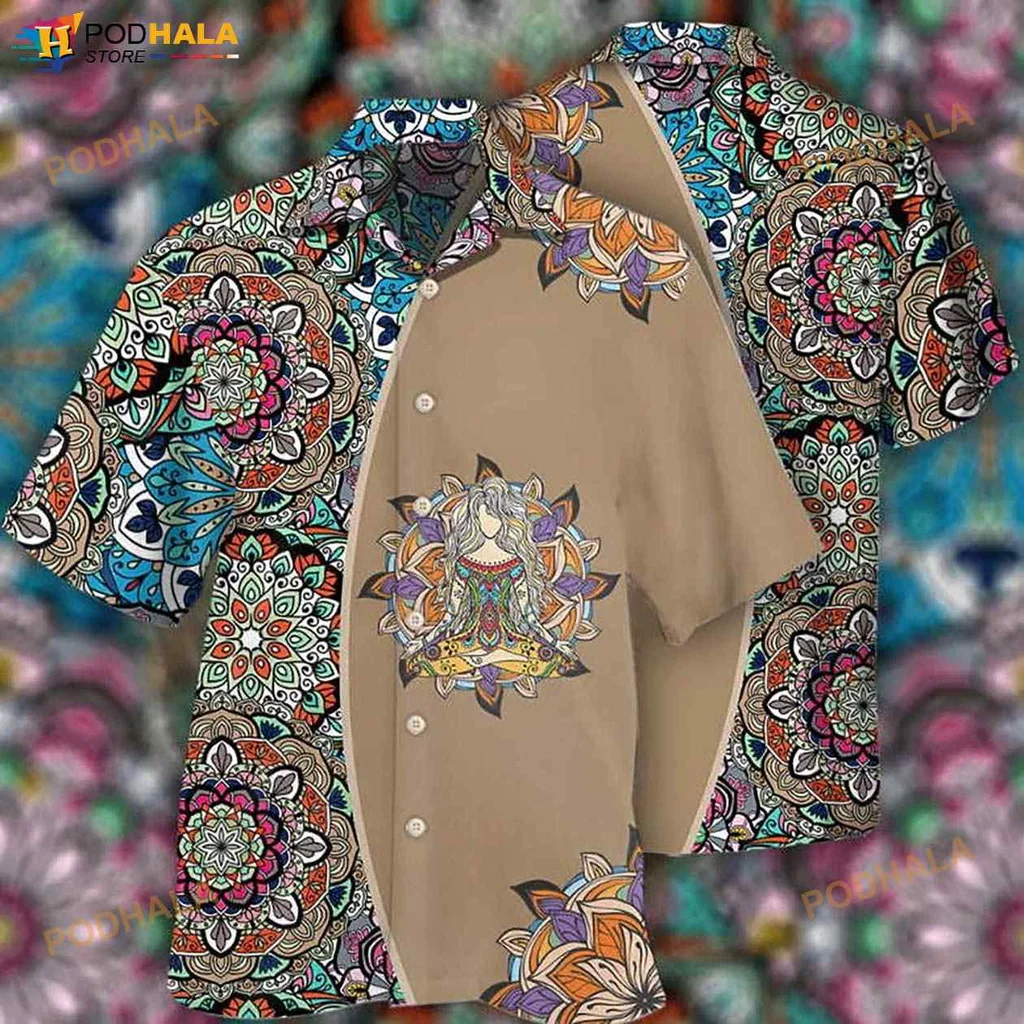 Colorful Mandala Hawaiian Shirt With Floral Motifs For Casual Wear