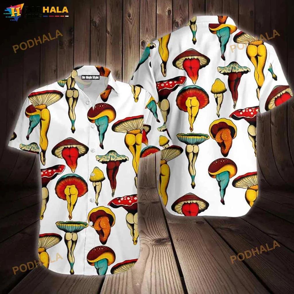 Colorful Mushroom Hawaiian Shirt With Playful Cartoon Design