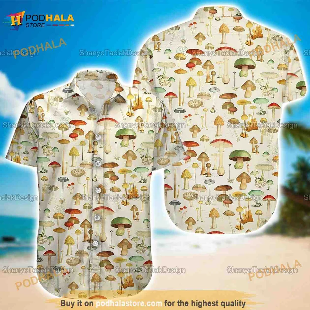 Colorful Mushroom Hawaiian Shirt With Whimsical All Over Print