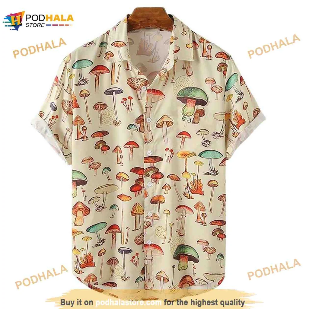 Colorful Mushroom Pattern Hawaiian Shirt For Summer Fun