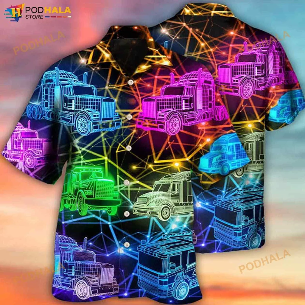 Colorful Neon Truck Hawaiian Shirt With 3d Design And Fun Vibe