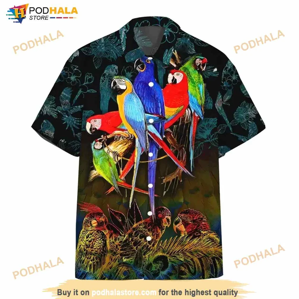 Colorful Parrot Hawaiian Shirt Featuring Vibrant Tropical Design