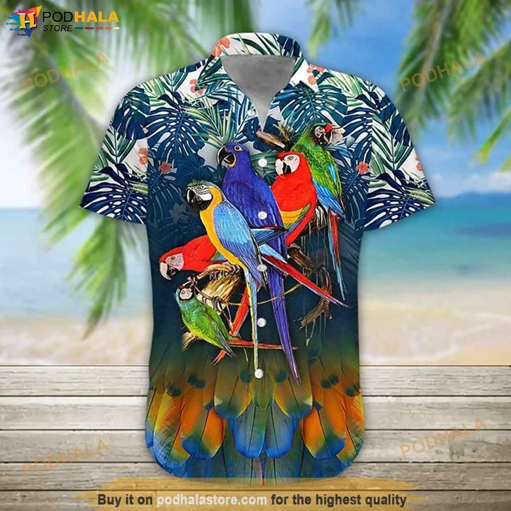 Colorful Parrot Tropical Aloha Shirt Featuring Vibrant Tropical Design