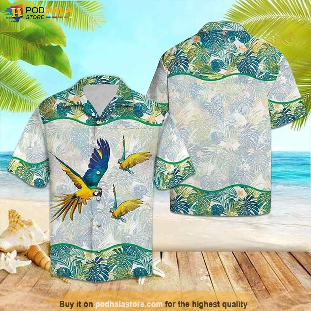 Colorful Parrot Tropical Hawaiian Shirt, Vibrant Aloha Style For Beach Lovers