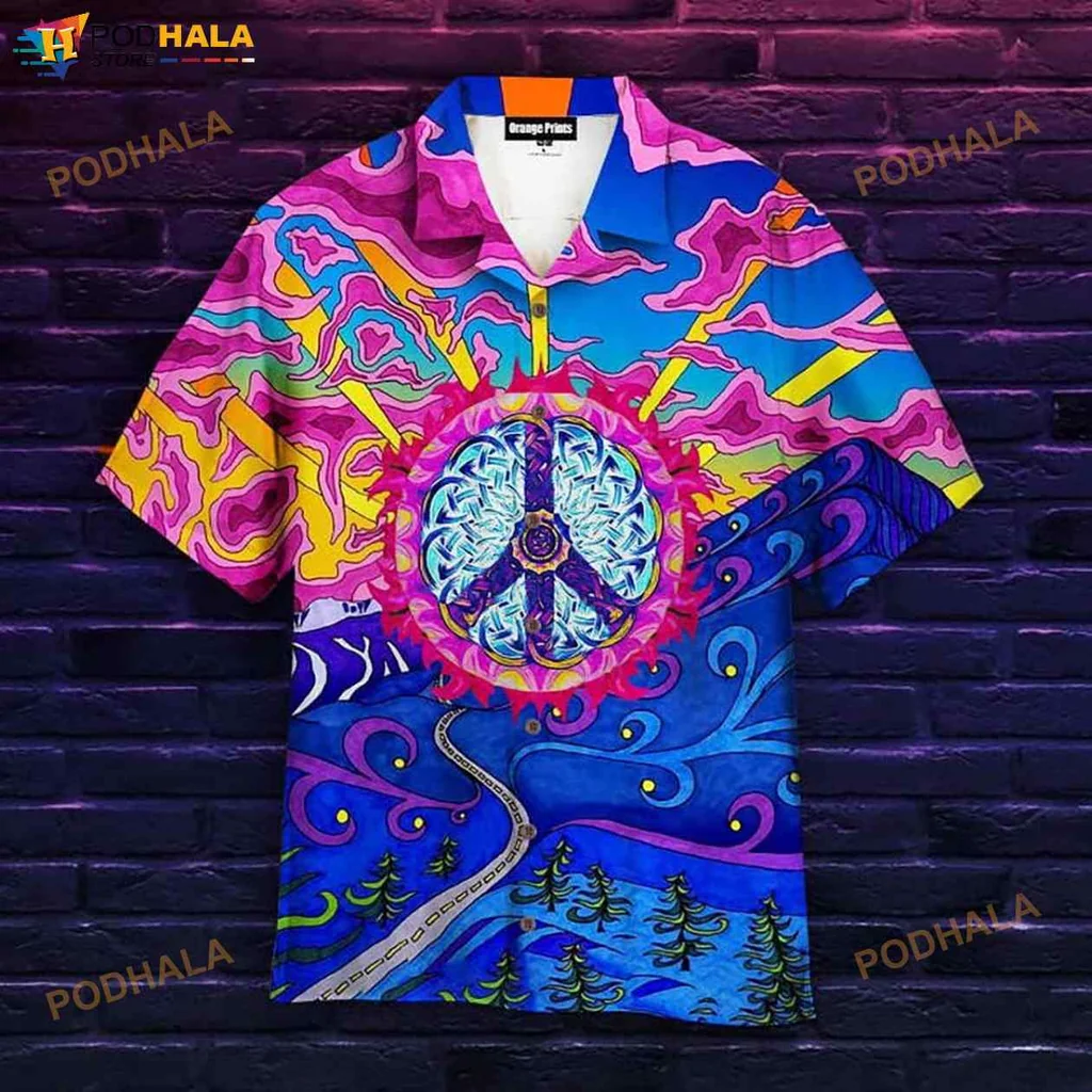 Colorful Peace Sign Hawaiian Shirt With Psychedelic Patterns And Tropical Vibes