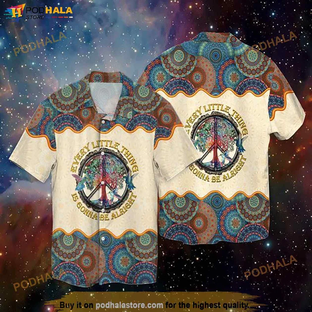 Colorful Peace Symbol Hawaiian Shirt, Every Little Thing Is Gonna Be Alright Design