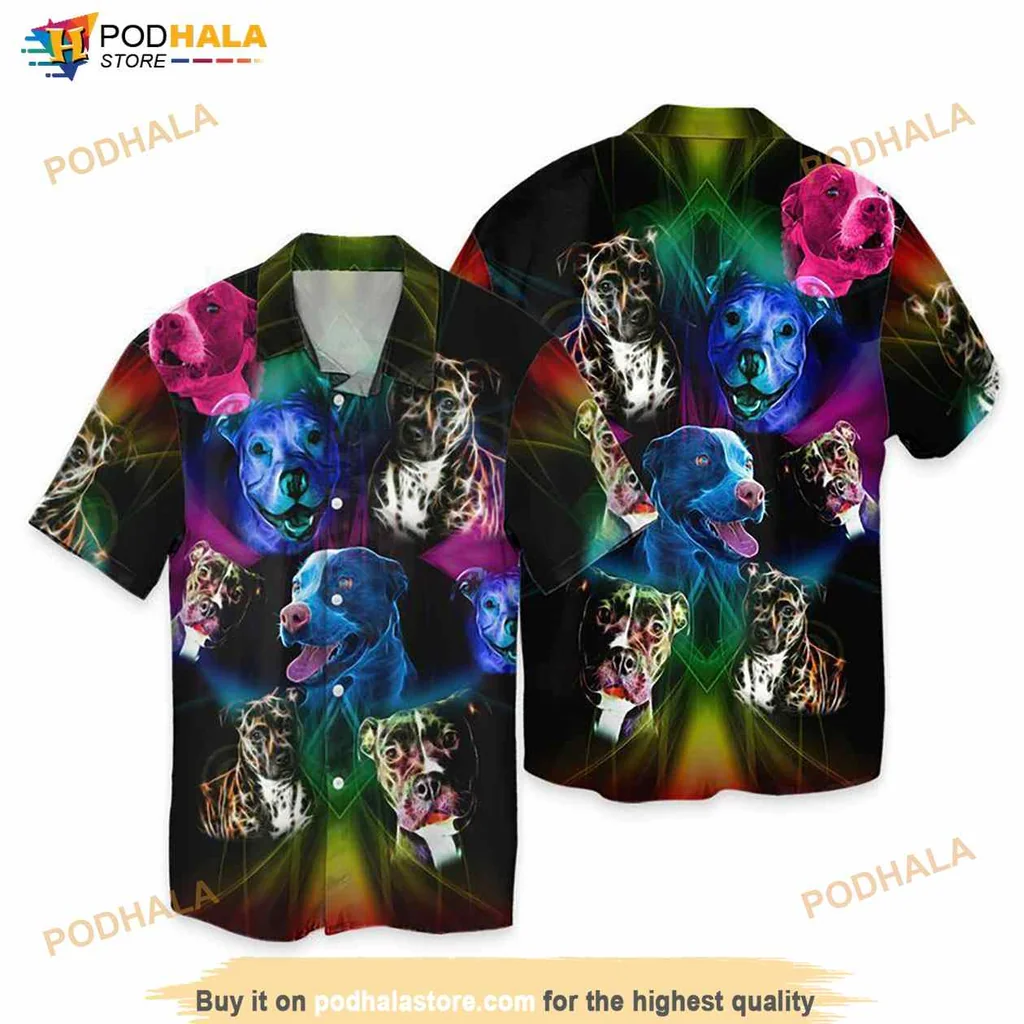 Colorful Pitbull Hawaiian Shirt With Abstract Design And Vibrant Colors