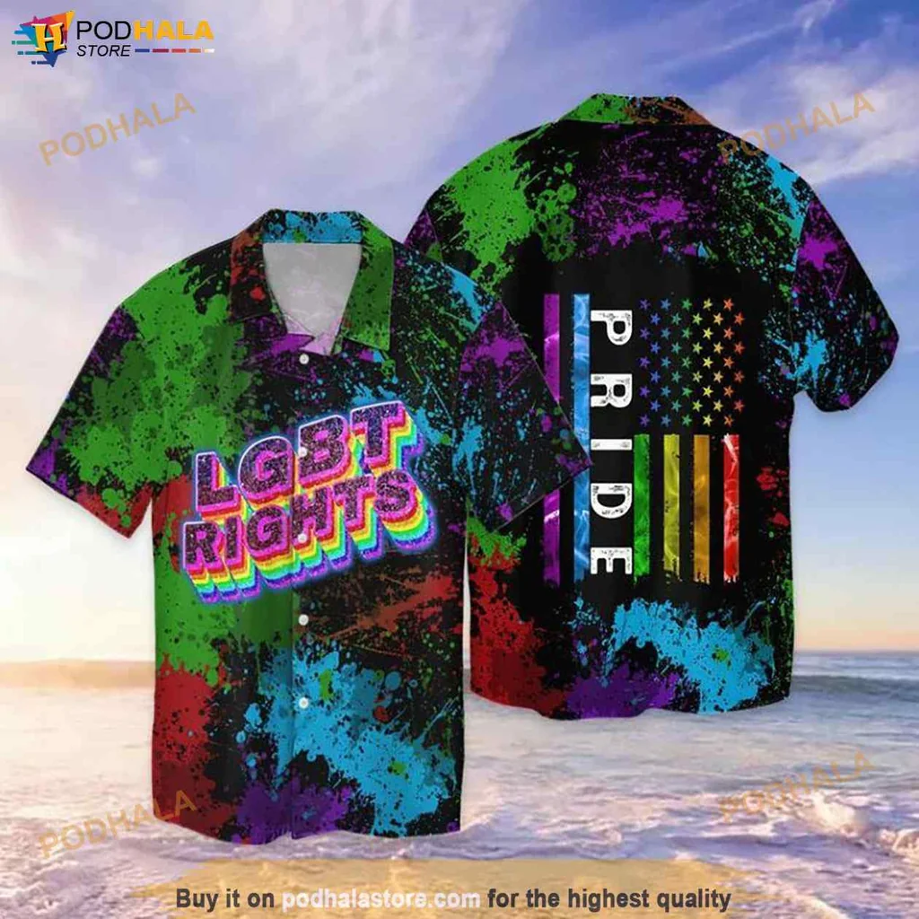Colorful Pride Lover Hawaiian Shirt With Lgbt Rights And American Flag Design