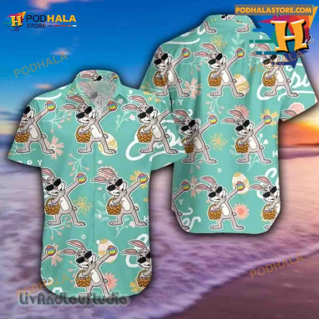 Colorful Rabbits Easter Hawaiian Shirt With Playful Tropical Design
