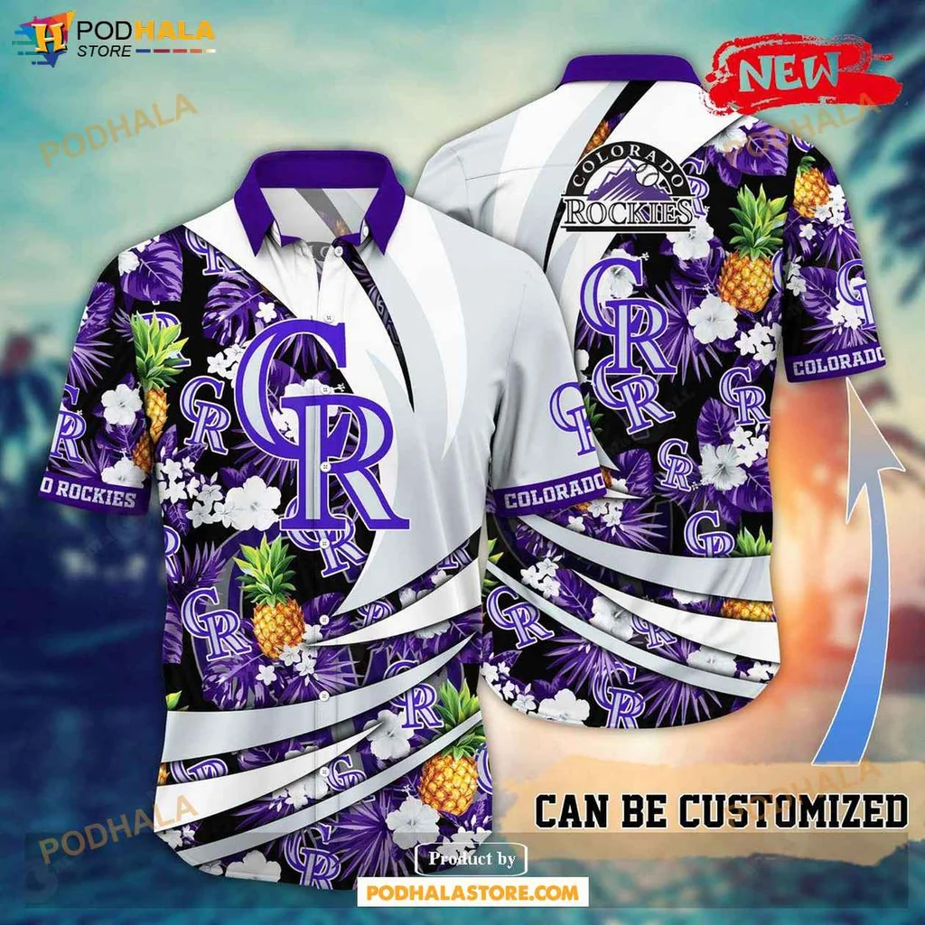 Colorful Rockies Aloha Shirt, Personalized Summer Baseball Shirt With Floral Design