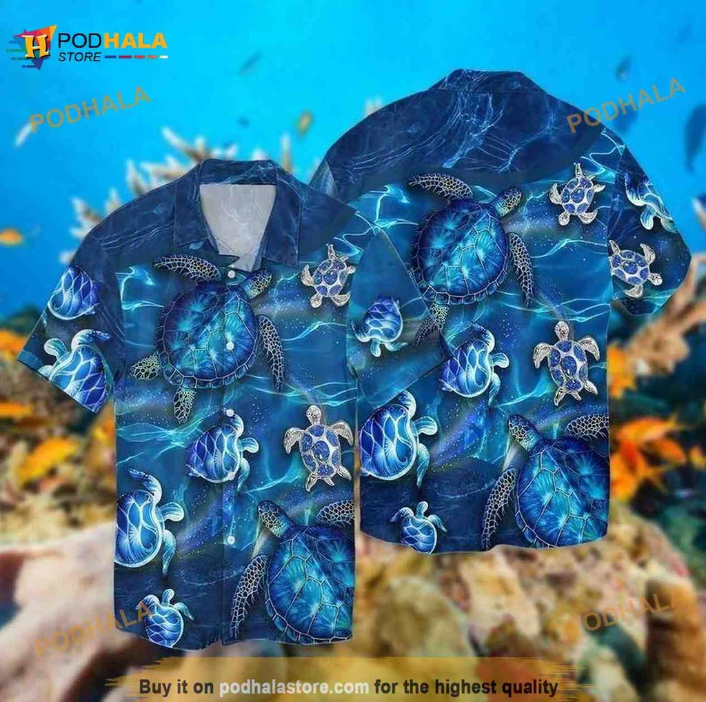 Colorful Sea Turtle Hawaiian Shirt, Vibrant Beach Life Design
