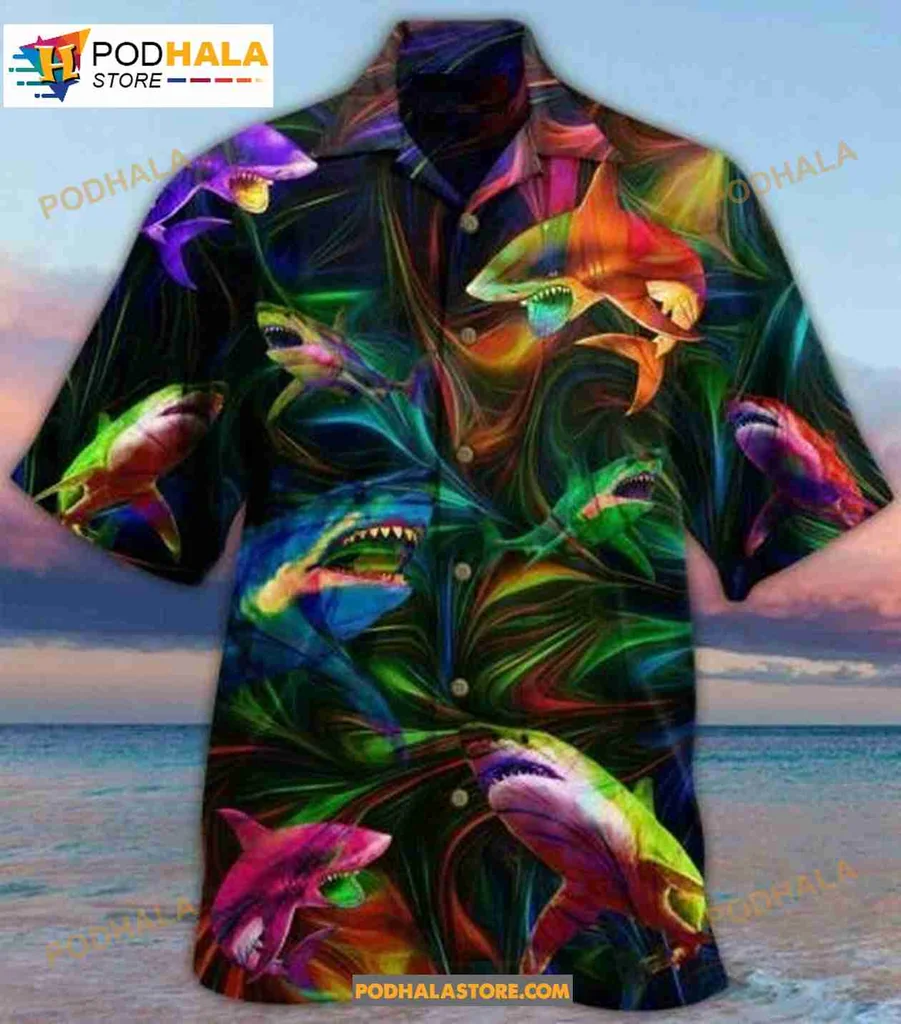 Colorful Shark Hawaiian Shirt With Vibrant Marine Life Design
