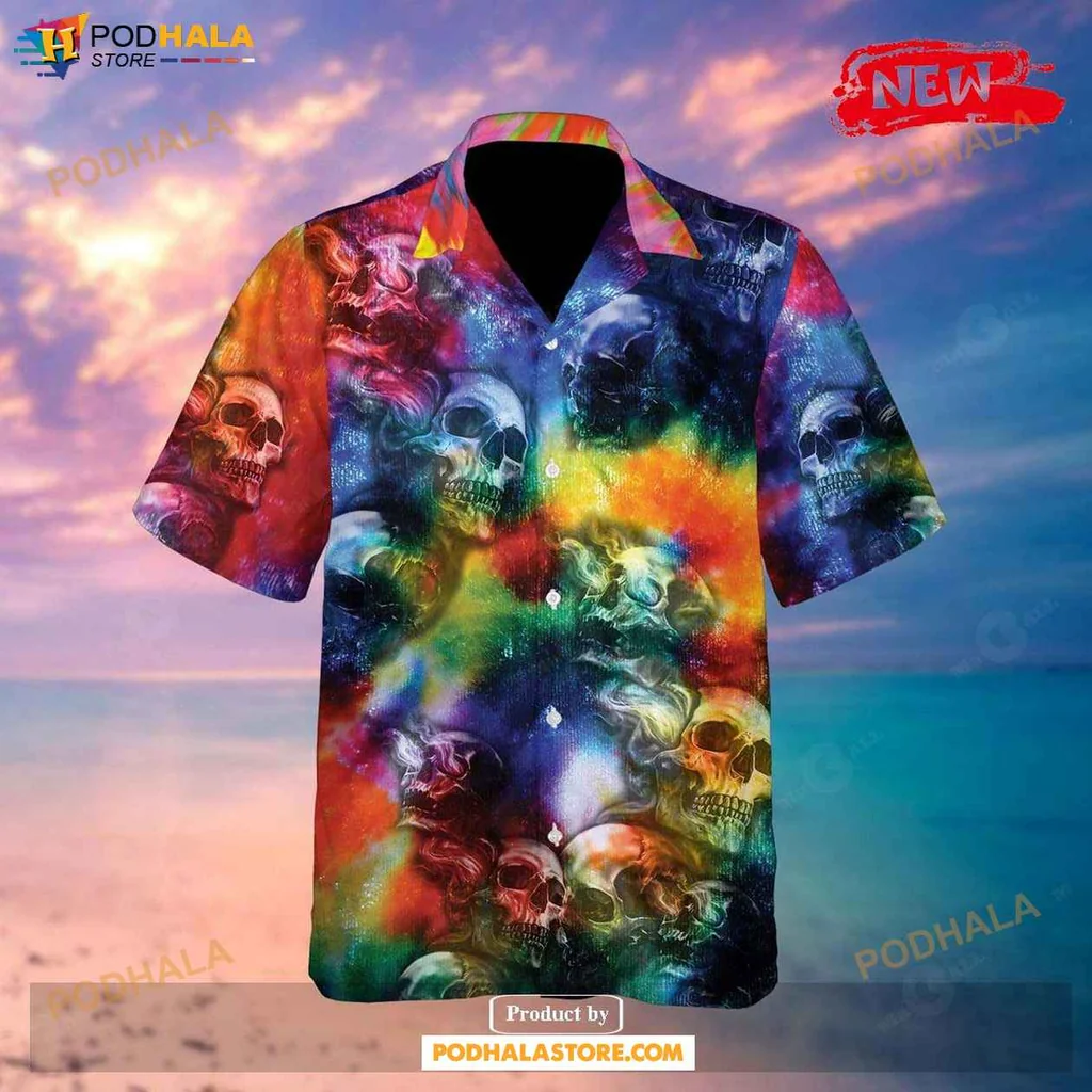 Colorful Skulls Hawaiian Shirt, Vibrant Psychedelic Design For Men And Women