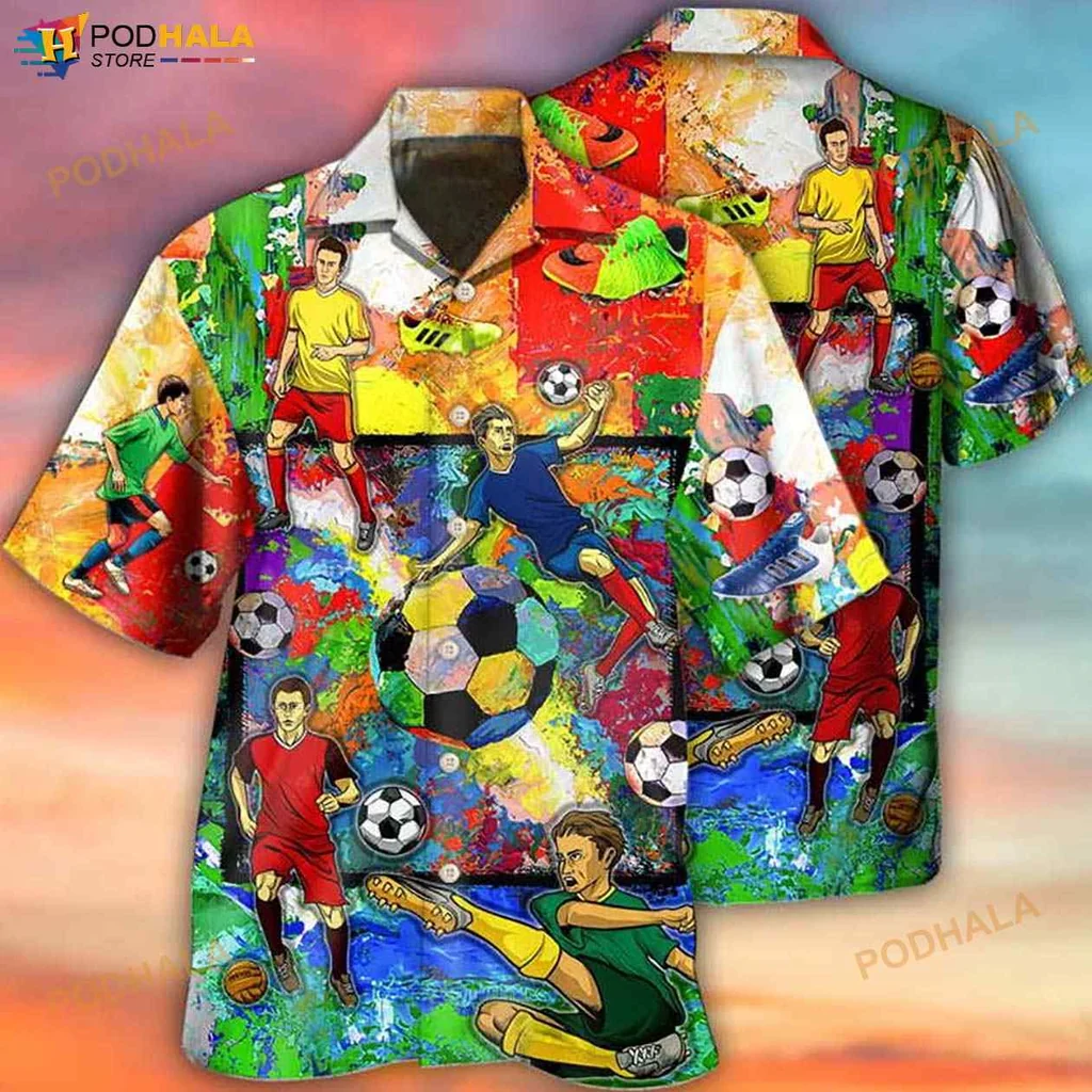 Colorful Soccer Fan Hawaiian Shirt With Vibrant Player Designs