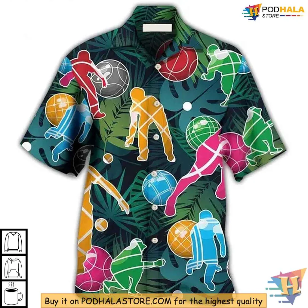 Colorful Sports Themed Tropical Shirt Featuring Vibrant Silhouettes Colorful Sports Themed Tropical Shirt Featuring Vibrant Silhouettes