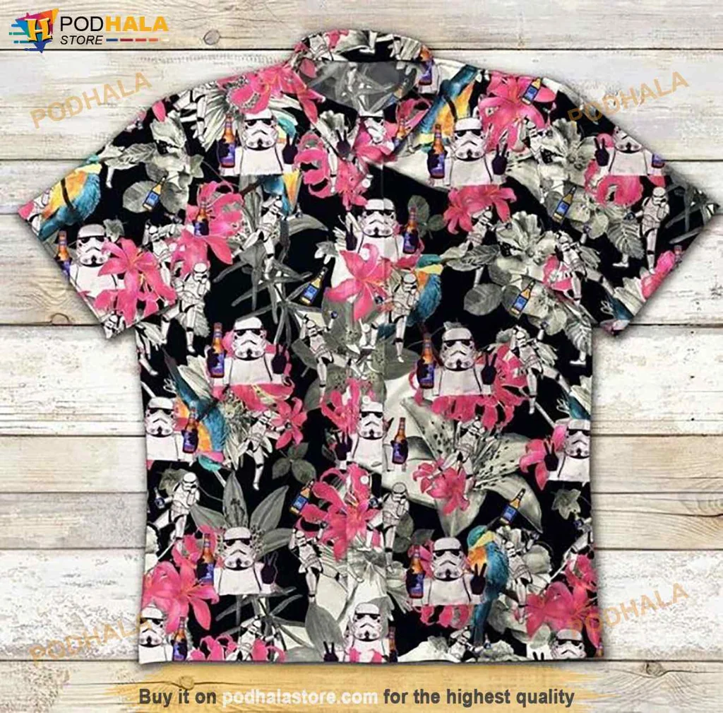 Colorful Stormtrooper Tropical Shirt, Vibrant Design With Hibiscus Flowers And Foliage