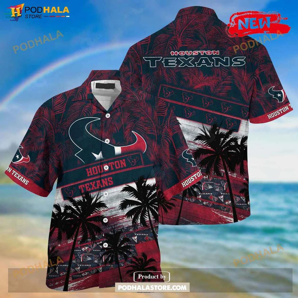 Colorful Texans Aloha Shirt, Vibrant Houston Texans Summer Shirt With Palm Trees