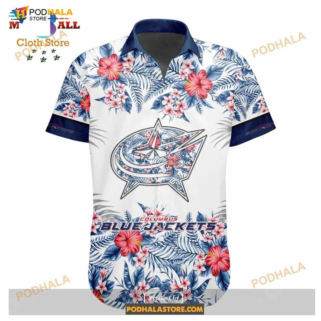Columbus Blue Jackets Floral Hawaiian Shirt With Colorful Flowers