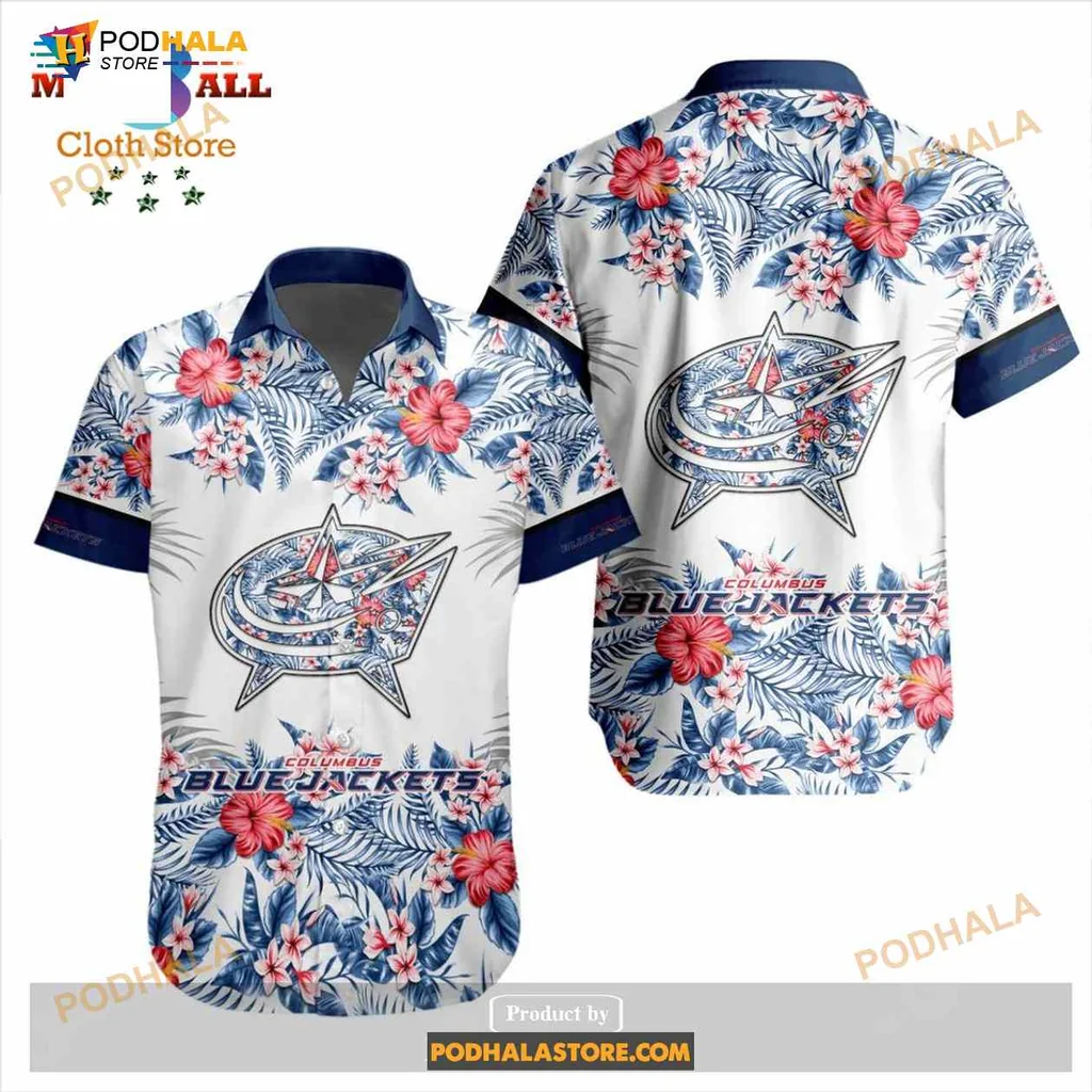 Columbus Blue Jackets Floral Aloha Shirt With Colorful Flowers Columbus Blue Jackets Floral Aloha Shirt With Colorful Flowers
