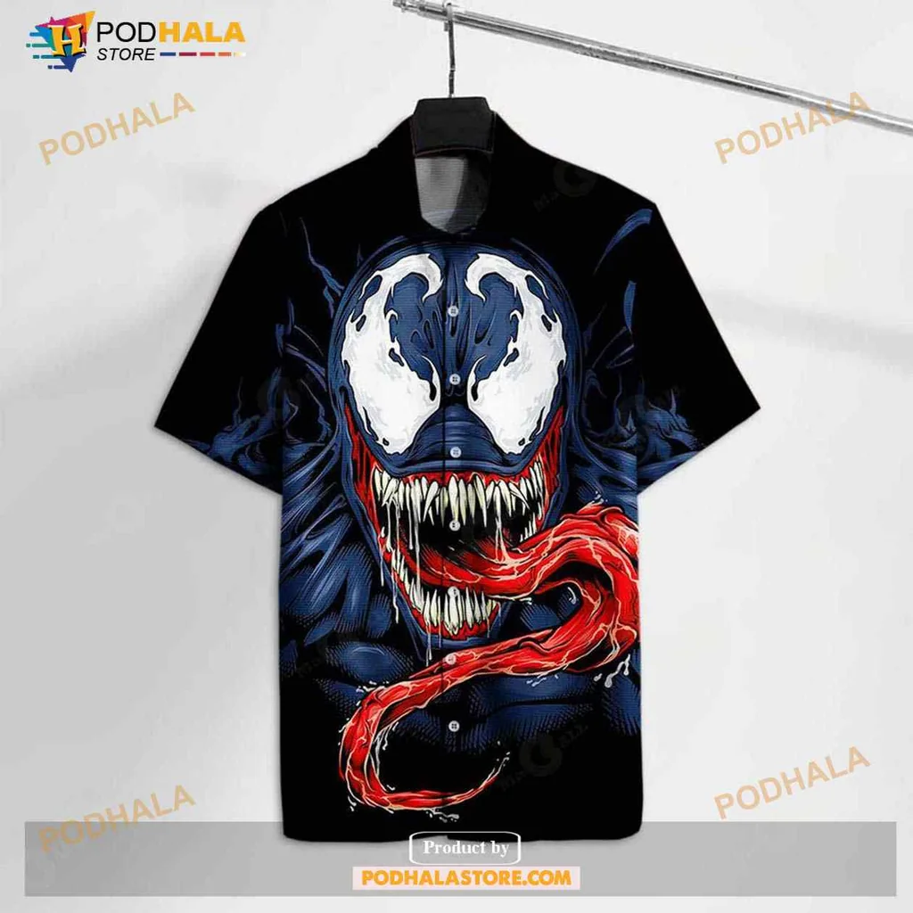 Comic Book Venom Hawaiian Shirt With Bold Graphic Design