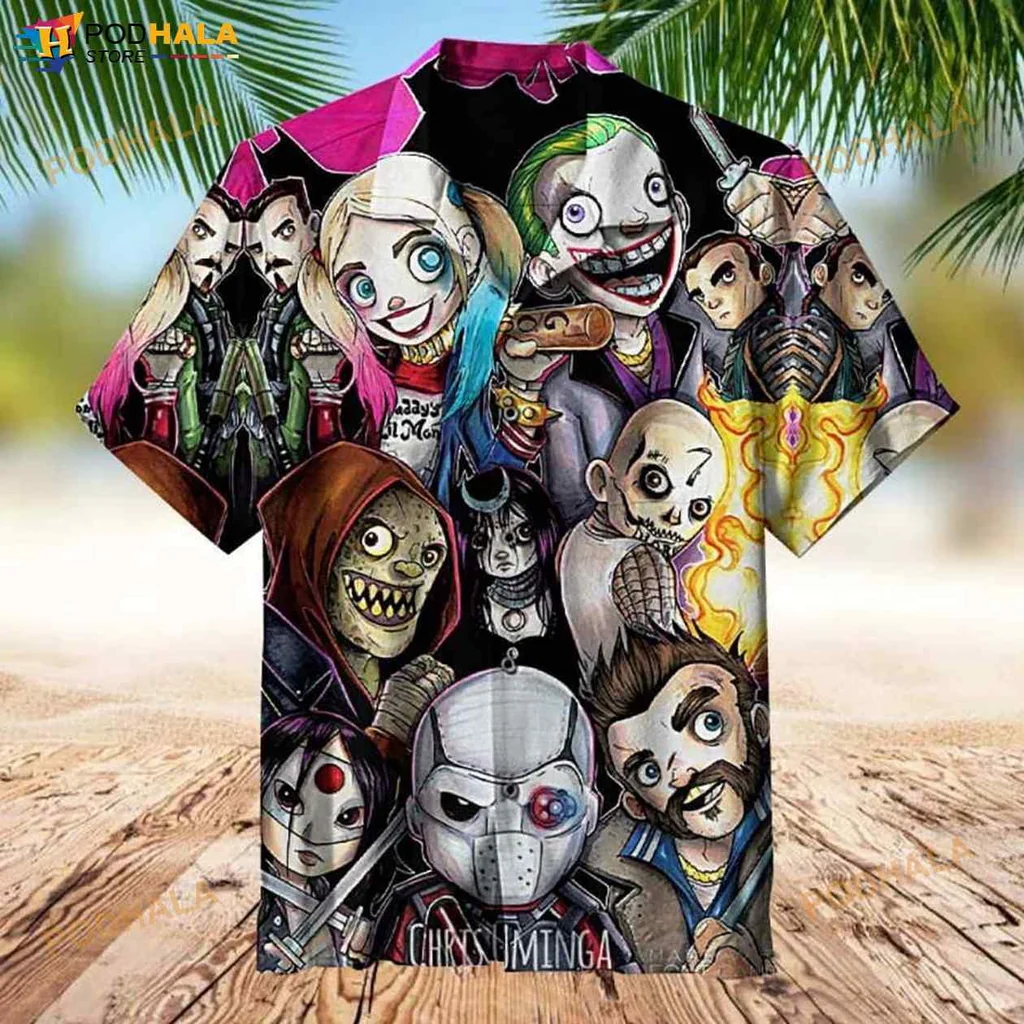 Comic Character Print Hawaiian Shirt With Colorful Villains And Anti Heroes