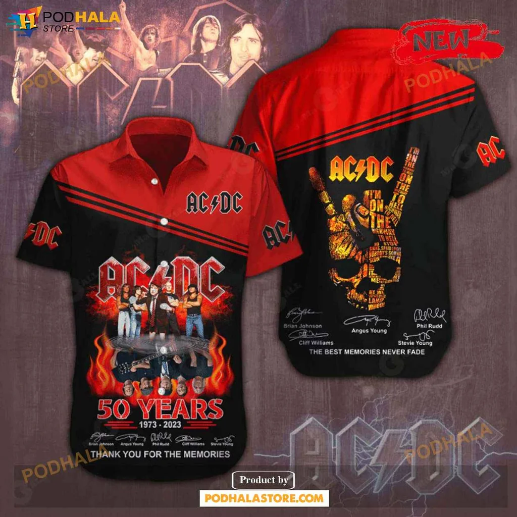 Cool Acdc Memories Aloha Shirt, 50 Years Thank You For The Memories Rock Design Shirt