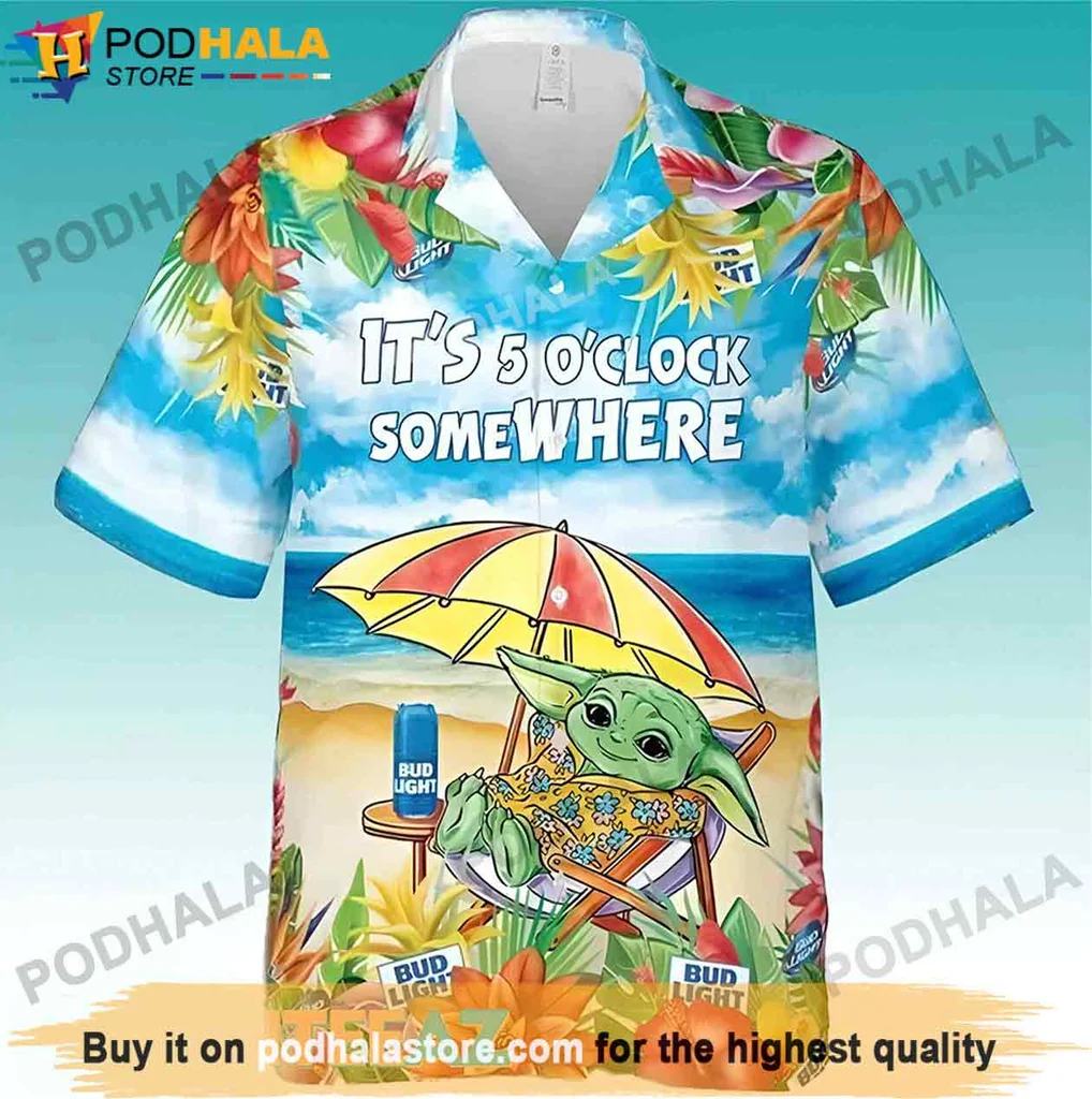 Cool Alien Beach Hawaiian Shirt, Baby Yoda Tropical Drink Shirt For Beer Lovers