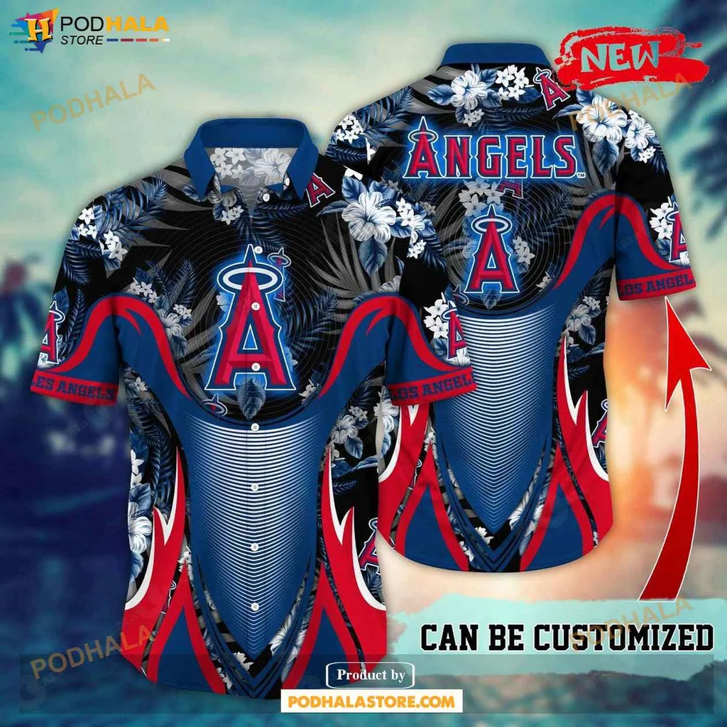 Cool Angels Aloha Shirt, Vibrant Los Angeles Angels Floral Baseball Shirt