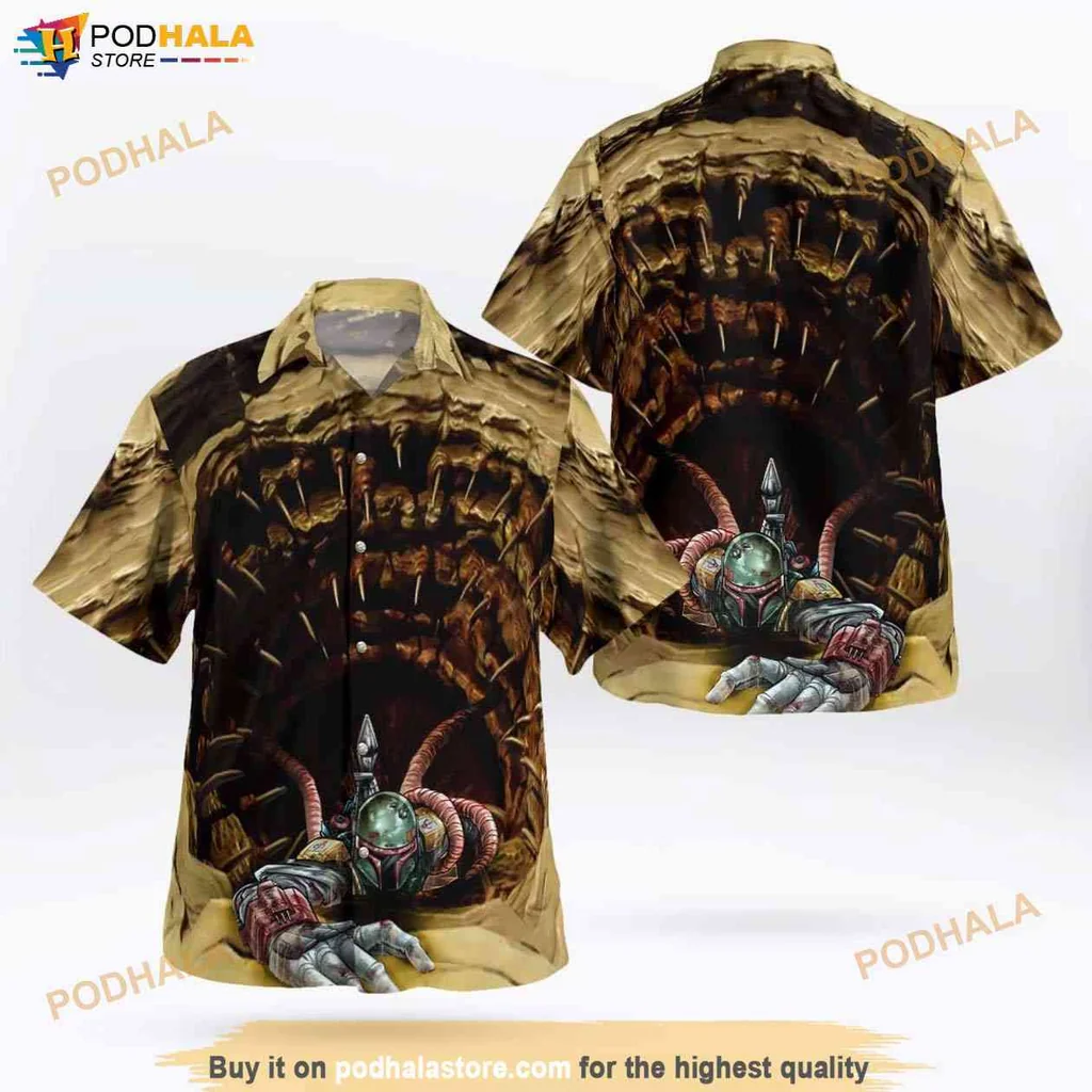 Cool Boba Fett Aloha Shirt, Summer Button Down Featuring Sarlacc Scene