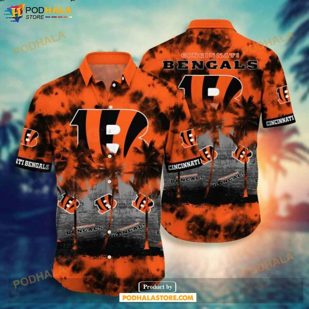 Cool Cincinnati Bengals Hawaiian Shirt With Palm Trees And Player Number