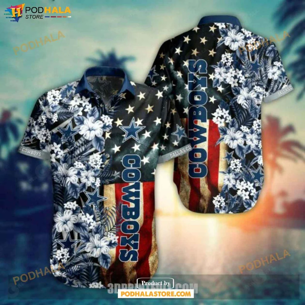 Cool Dallas Cowboys Hawaiian Shirt, Vibrant Blue And White Star Design With Flowers