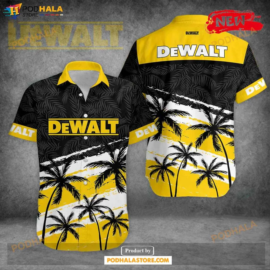 Cool Dewalt Aloha Shirt, Tropical Palm Tree Design Yellow Shirt