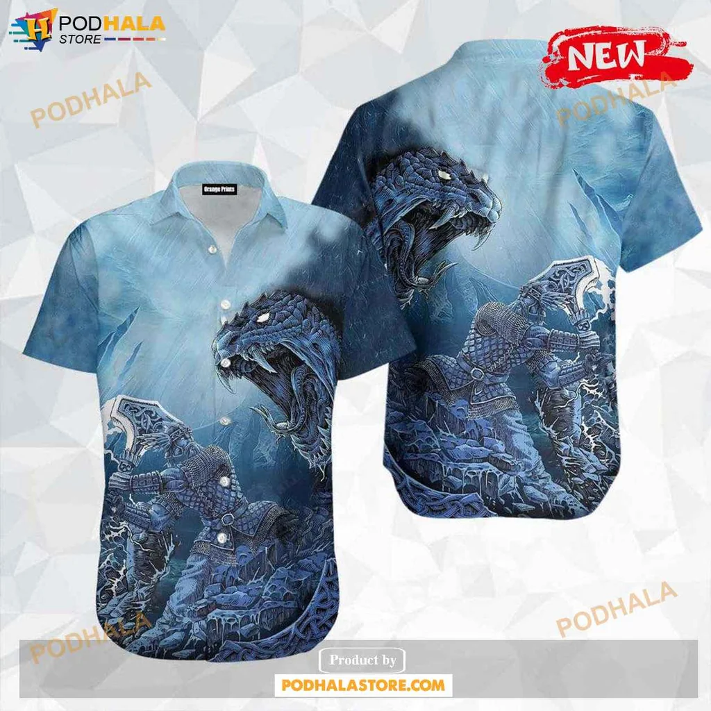 Cool Dragon Hawaiian Shirt, Viking Serpent Design For Summer Fun