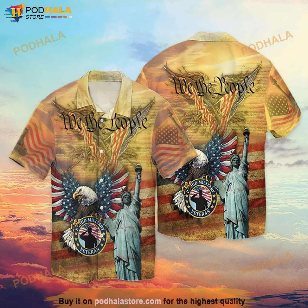 Cool Eagle Patriot Hawaiian Shirt, We The People American Flag Veteran Design