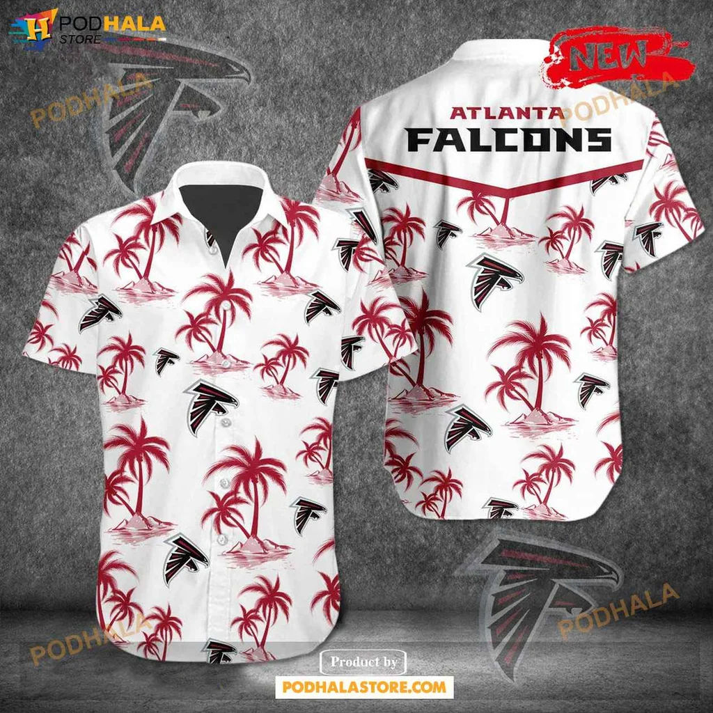 Cool Falcons Tropical Shirt, Vibrant Summer Button Shirt With Palm Trees And Logo