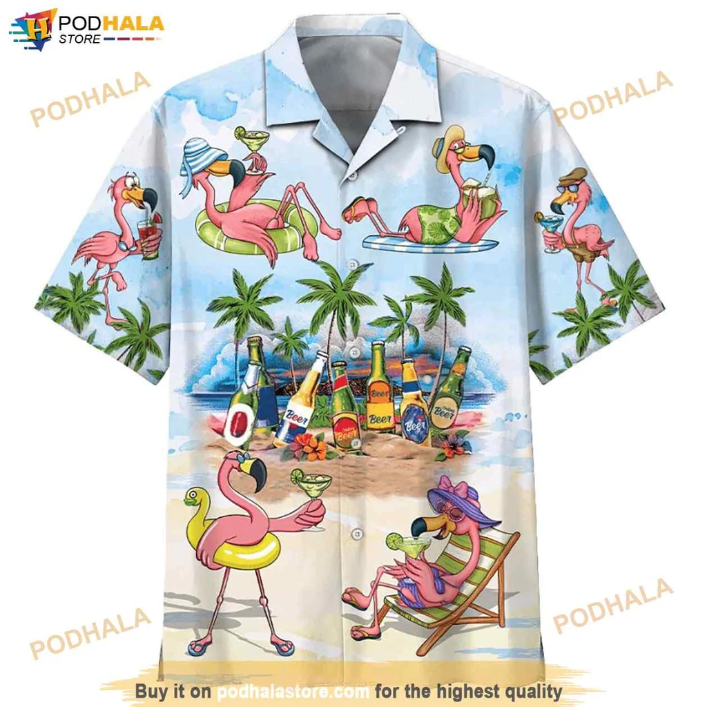 Cool Flamingo Beach Hawaiian Shirt, Vibrant Tropical Design For Summer Fun