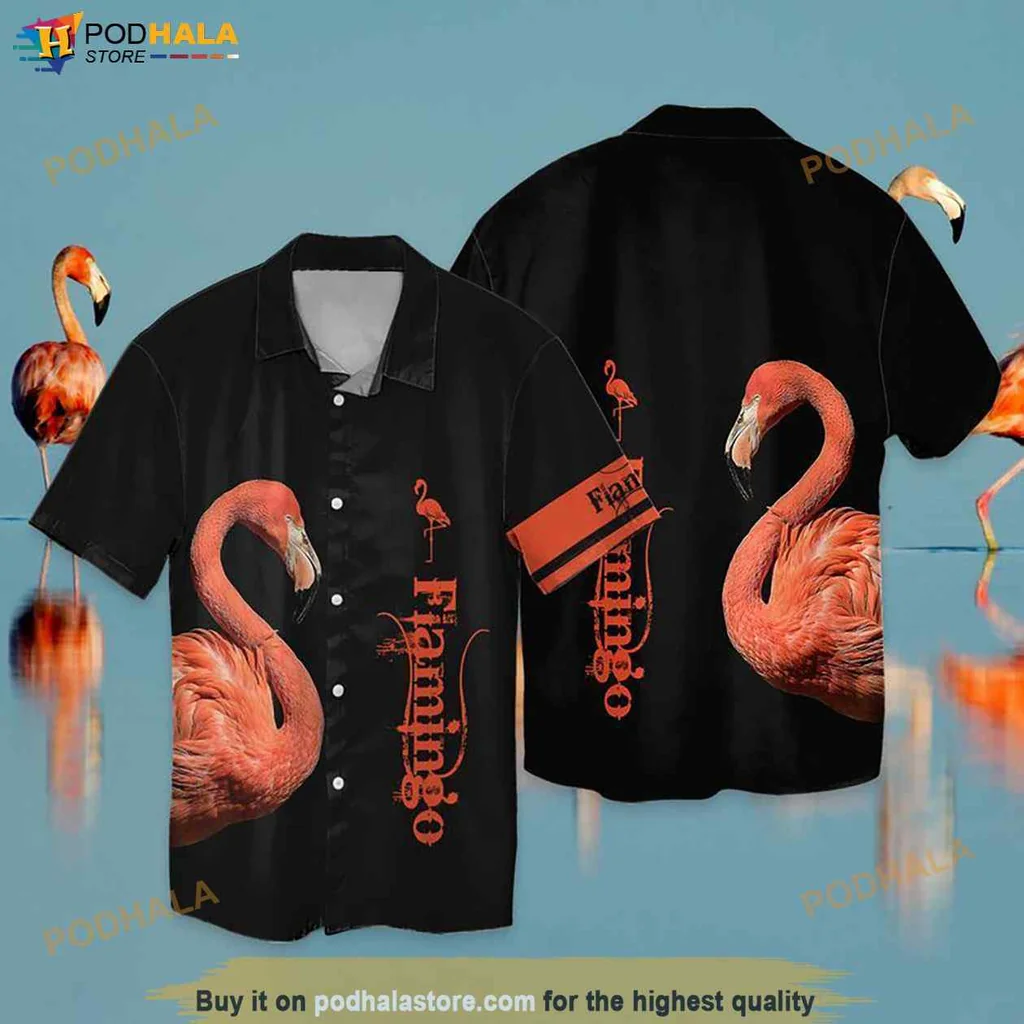 Cool Flamingo Hawaiian Shirt, Vibrant Pink Flamingo Graphic For Fun Beach Vibes