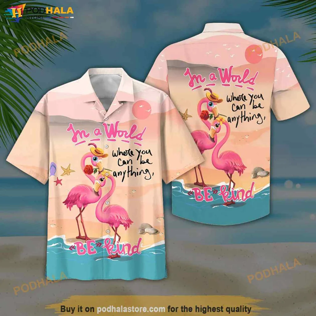 Cool Flamingo Kindness Hawaiian Shirt, Funny Tropical Graphic Tee For Beach Lovers